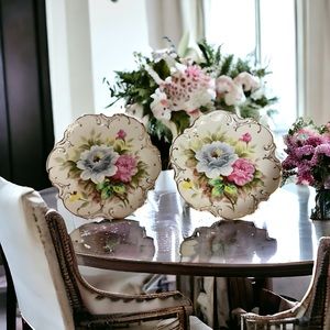 Vintage Lefton Pair of Porcelain Decorative Plates Floral Pink Blue